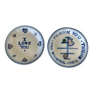 M.A. Hadley 2 Coasters/Butter Pats/Trinket Dish Blue Grey Pottery EUC Signed 4”